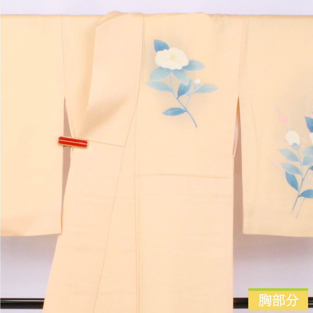 Visiting Kimono, Pure Silk, Grade A, Lined, Length 166.5cm, Sleeve Length 62.5cm, Light Persimmon, Kyoto Yuzen, Camellia, Orange, Item Number 1112006363526