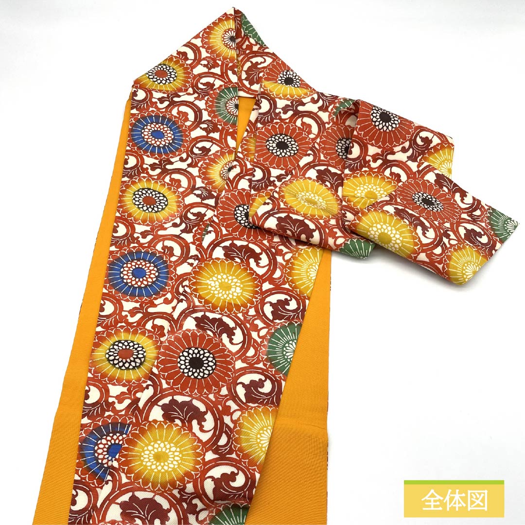 Nagoya obi, natural color (kinariiro), stencil dyeing, chrysanthemum arabesque, obi length 358cm, pure silk, S rank, six-pass, casual, white, 1124007782311, Nagoya tailoring