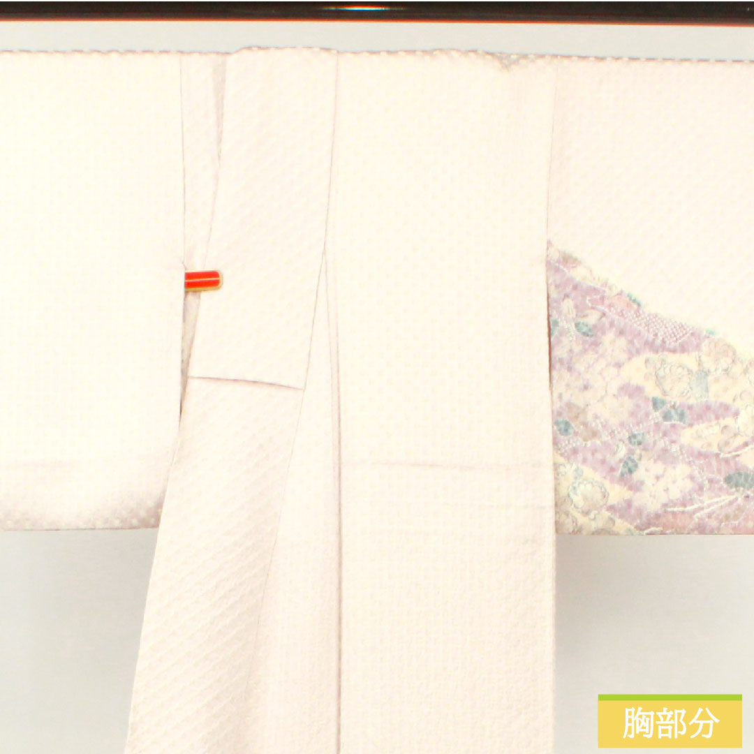 Homongi, pure silk, lined, length 159.5cm, sleeve length 63cm, cherry blossom color, tie-dye, Tsujigahana, A rank, purple, 1112004113320