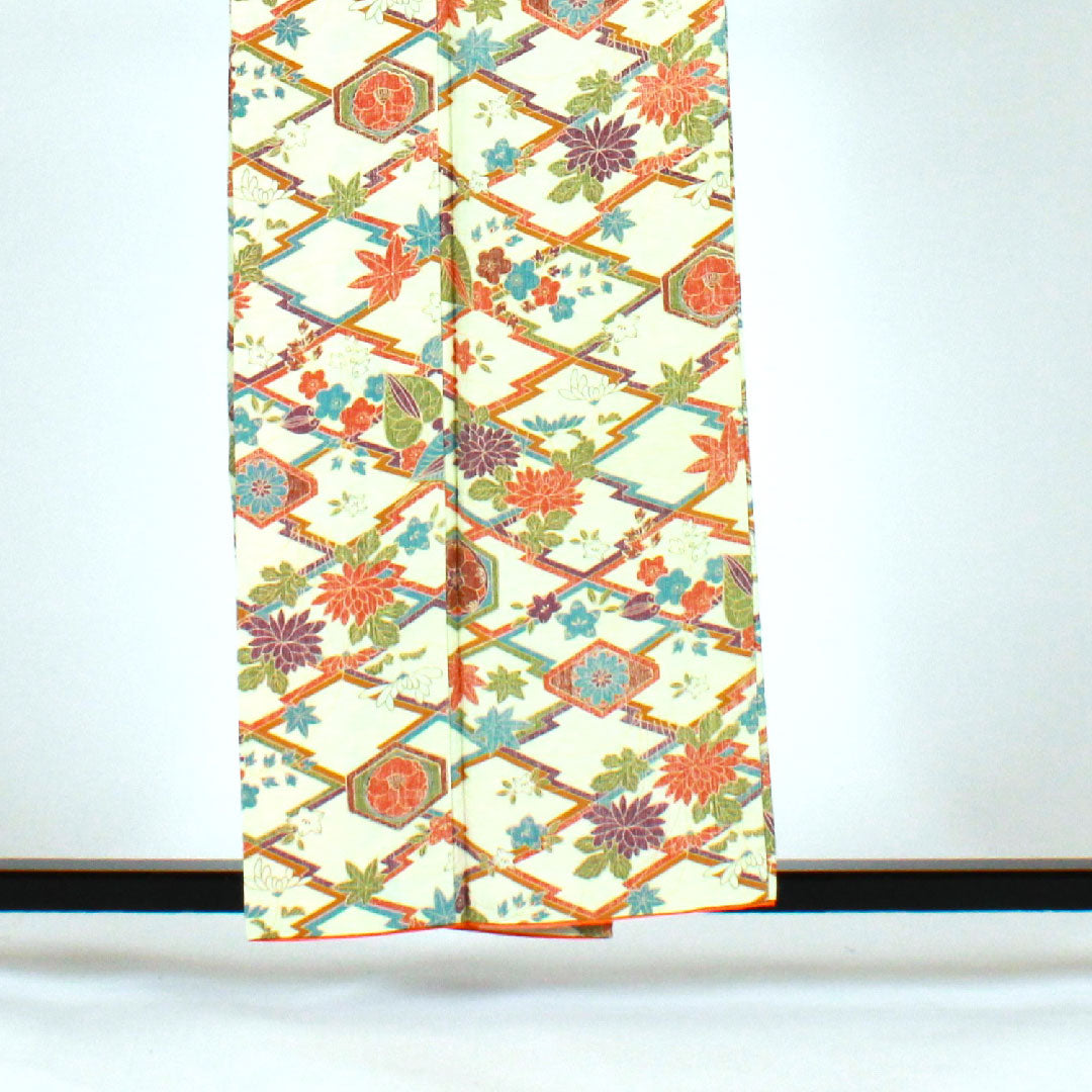 小紋 身丈157.5cm 裄丈64cm 袷 松皮菱 古典柄 ポリ Sランク クリーム系 1115000712315
