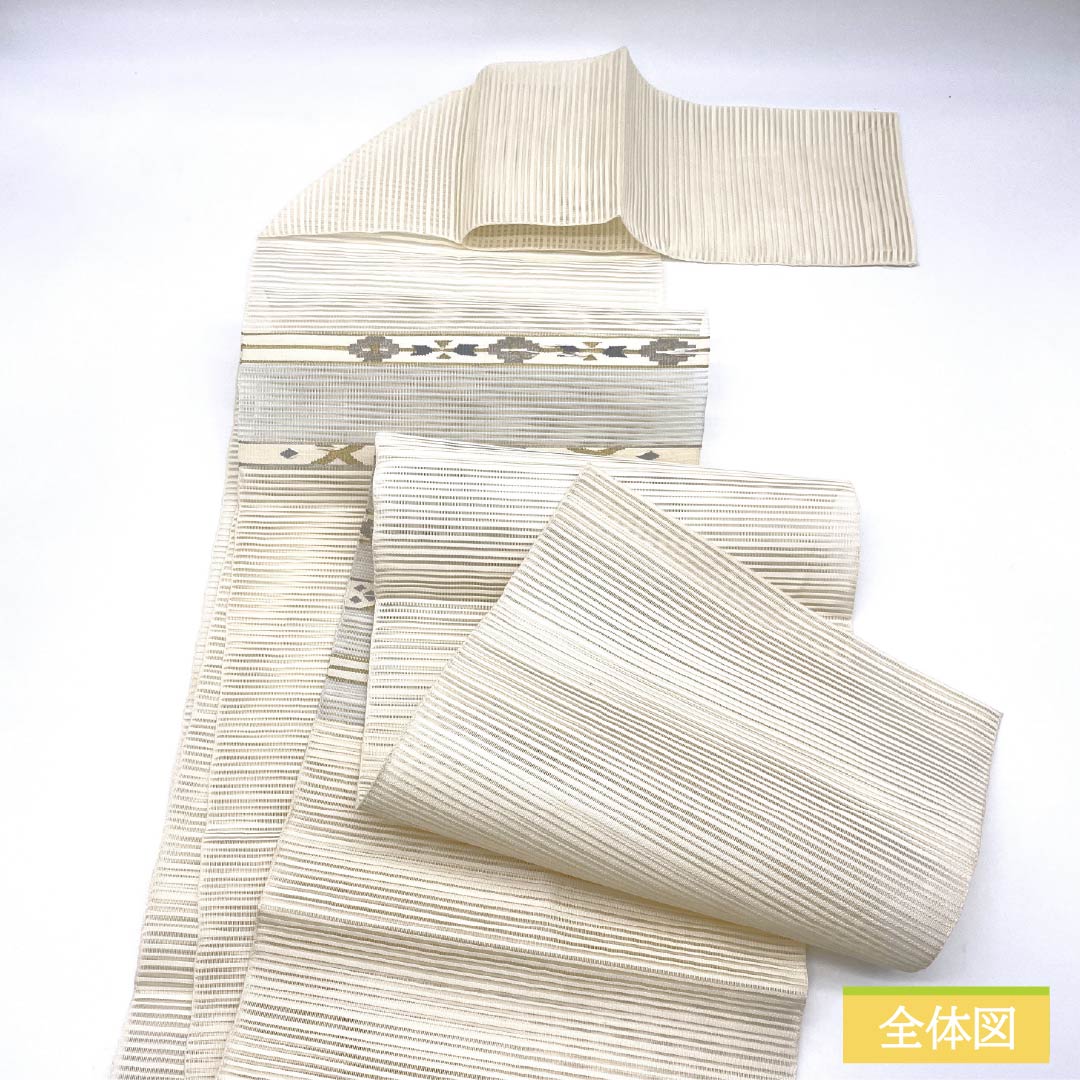 名古屋帯 正絹 生成り色(きなりいろ) 夏帯 抽象模様 帯丈367cm Sランク ポイント柄 セミフォーマル クリーム系 1124008562315 松葉仕立て