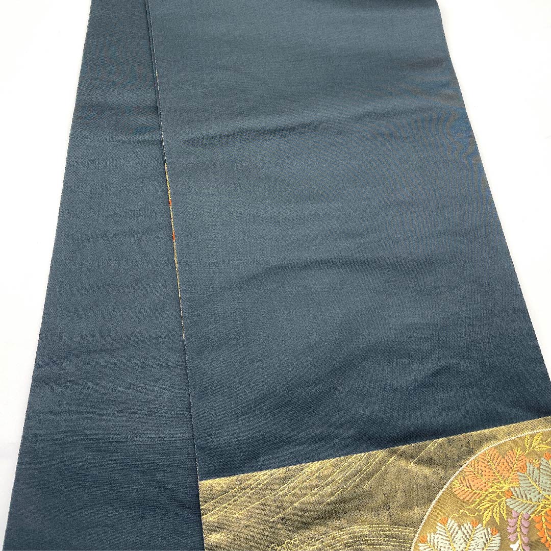 【未仕立】袋帯 正絹 Sランク 金色 扇面 花模様 帯丈443cm 六通 フォーマル 金系 1123005932321