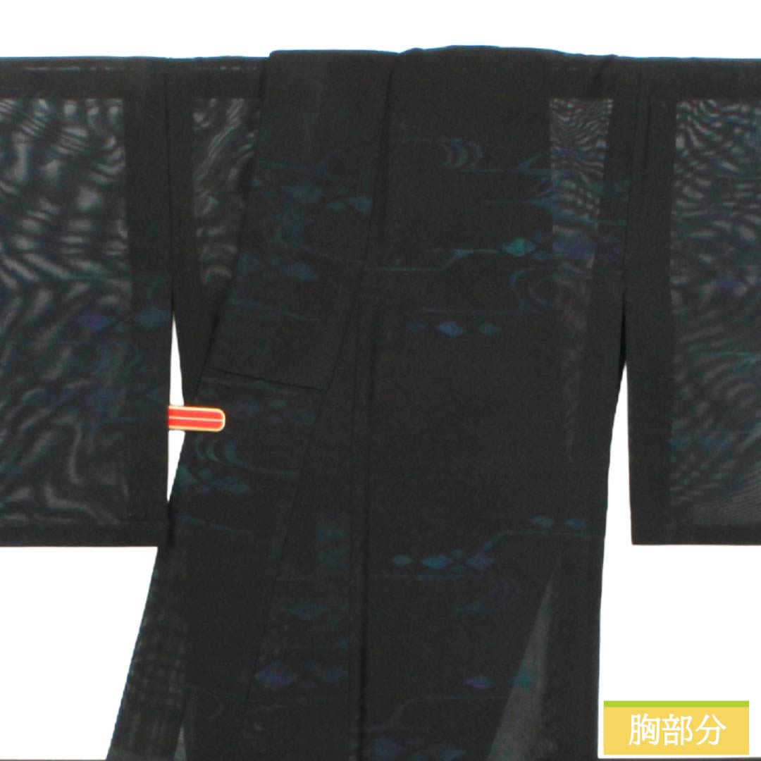 夏物 正絹 お召 Aランク 身丈155.5cm 裄丈65cm 抽象模様 紗 黒系 1132004643310