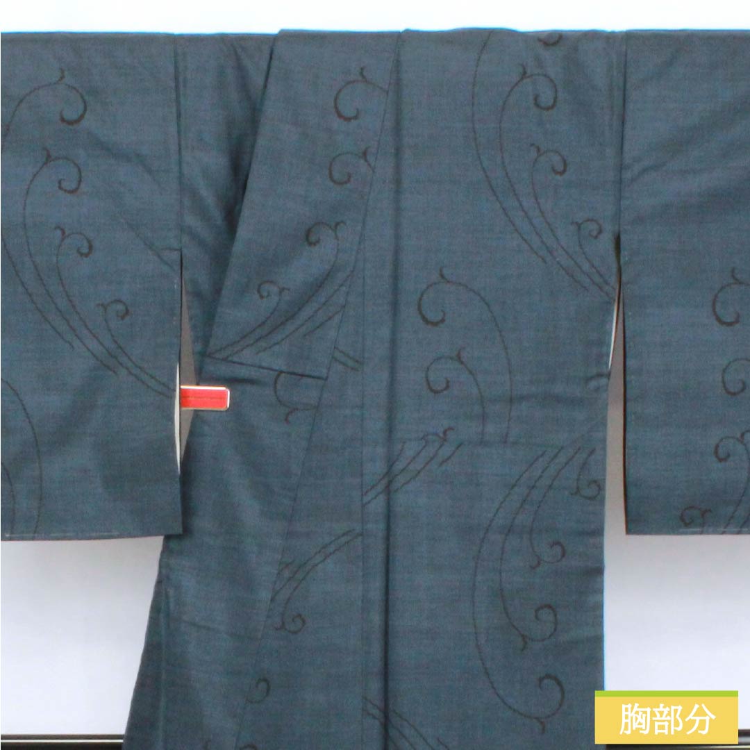 紬 正絹 Sランク 身丈155cm 裄丈63.5cm 鋼色(はがねいろ) 本場大島紬 片ス式 9マルキ 袷 青系 1116004202317
