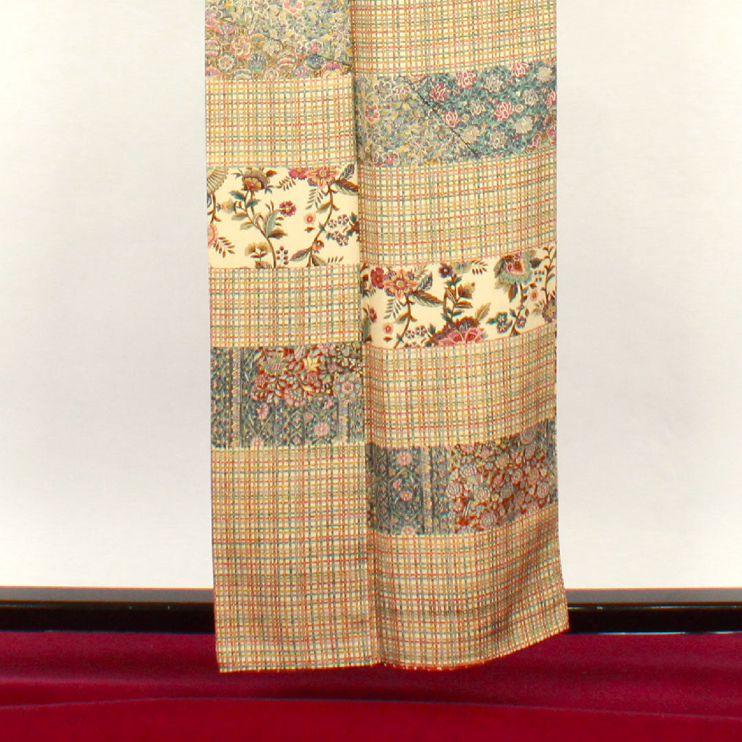Homongi, lined, length 151.5cm, sleeve length 63cm, chintz pattern, checkered, lacquered color, pure silk, A rank, cream color, 1112001473215