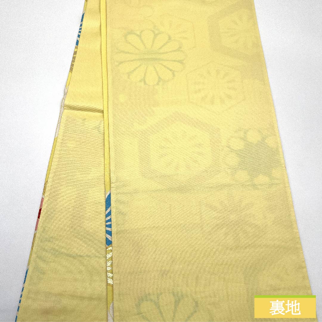 Fukuro Obi, pure silk, gold, tortoiseshell pattern, chrysanthemum, obi length 444cm, S rank, six-pass, formal, gold, 1123011702321