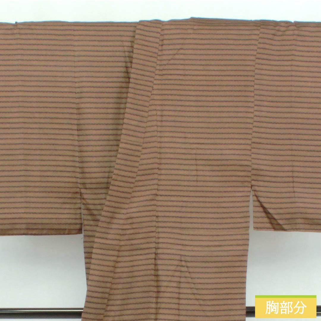 男物 正絹 Sランク 身丈145cm 裄丈63.5cm 土色(つちいろ) 幾何学模様 袷 茶系 1119000952414