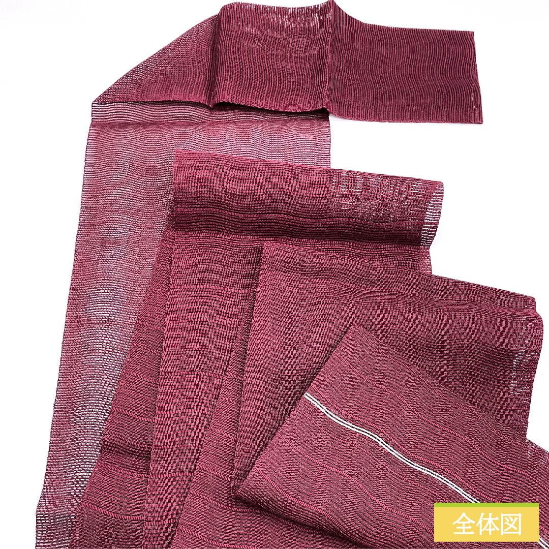 Nagoya obi, dark red, summer obi, silk, staggered stripes, obi length 357.5cm, pure silk, S rank, full length, casual, purple, 1124006032320, Matsuba style