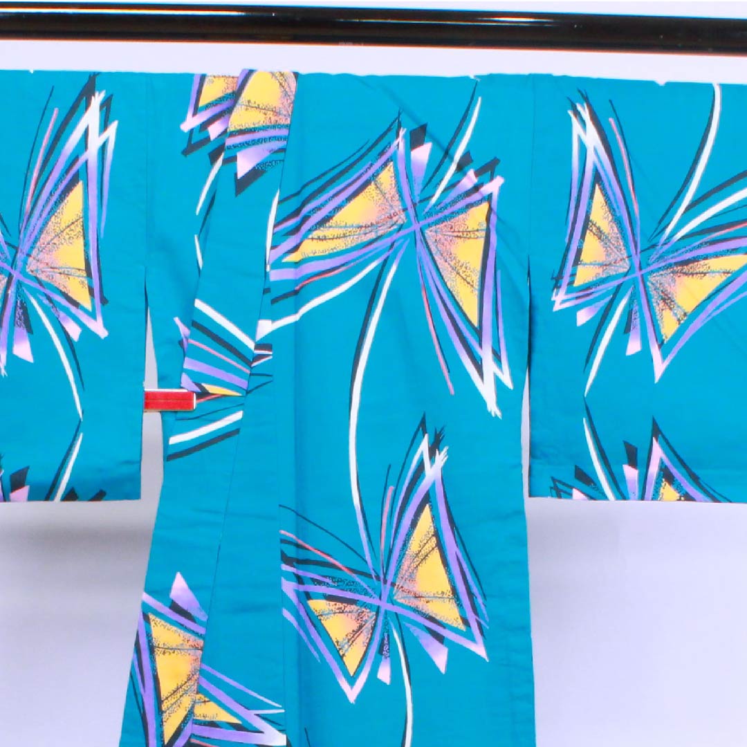 Yukata Rust Light Blue Butterfly Cotton S Rank Single Layer Length 167cm Sleeve Length 68.5cm Blue 1118004282517