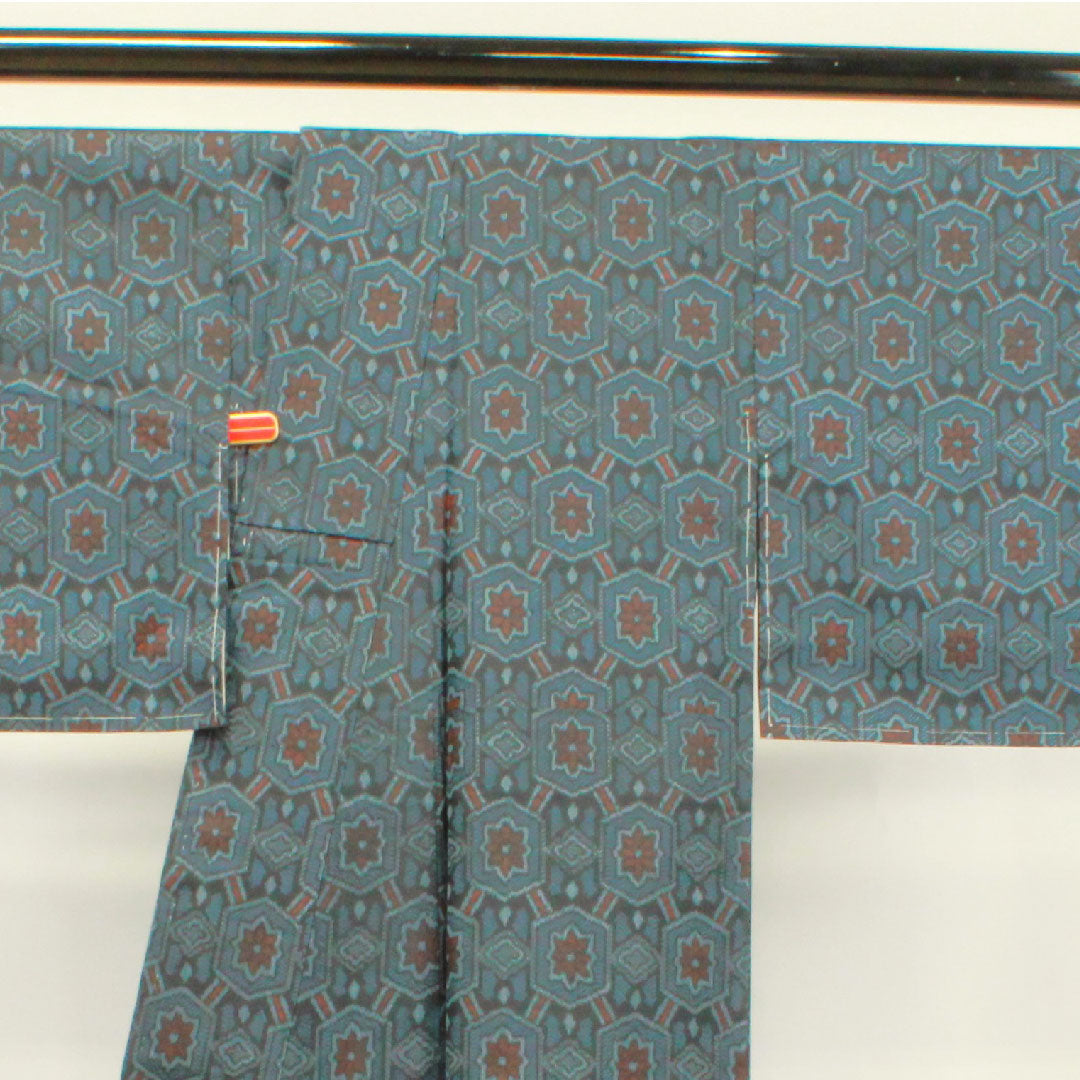 Murayama Oshima Tsumugi Length 159.5cm Sleeve length 62.5cm Ensemble Geometric pattern Pure silk A rank A-line Navy 1116002843318