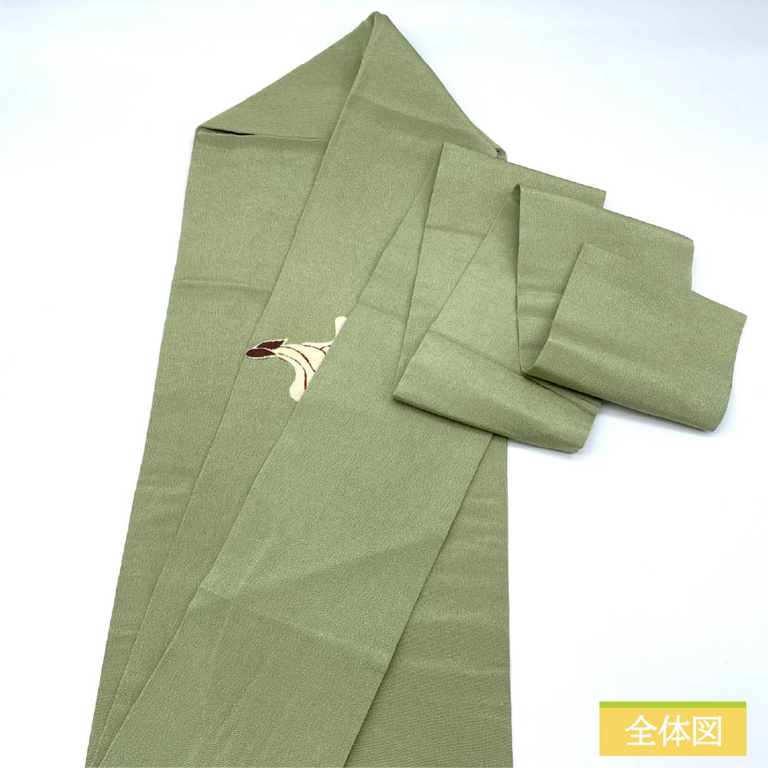 Nagoya Obi, Pure Silk, Grade A, Light Indigo (Asakiaiiro), Stencil-Dyed Chirimen Fabric, Floral Pattern, Length 358cm, Pointed Pattern, Casual, Green, Product Number 1124009103319, Nagoya Style