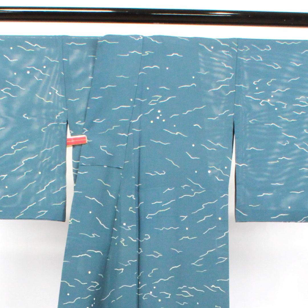Summer pure silk komon kimono, length 161cm, sleeve length 65cm, Noshime Hanairo (flower color), geometric pattern, silk, S rank, gray 1132001572422