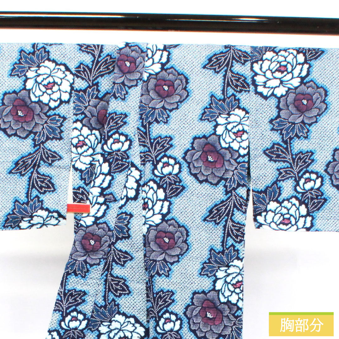 Yukata Cotton Length 156cm Sleeve length 65.5cm S rank Single layer Navy Deep navy Ripple Peony 1118004642318