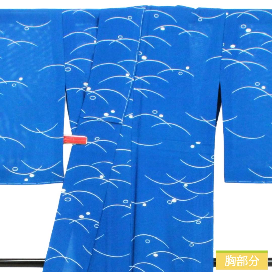 夏物 正絹 小紋 Sランク 身丈153cm 裄丈61cm 碧瑠璃色(へきるりいろ) 露芝 しつけ糸付き 絽 青系 1132003672217