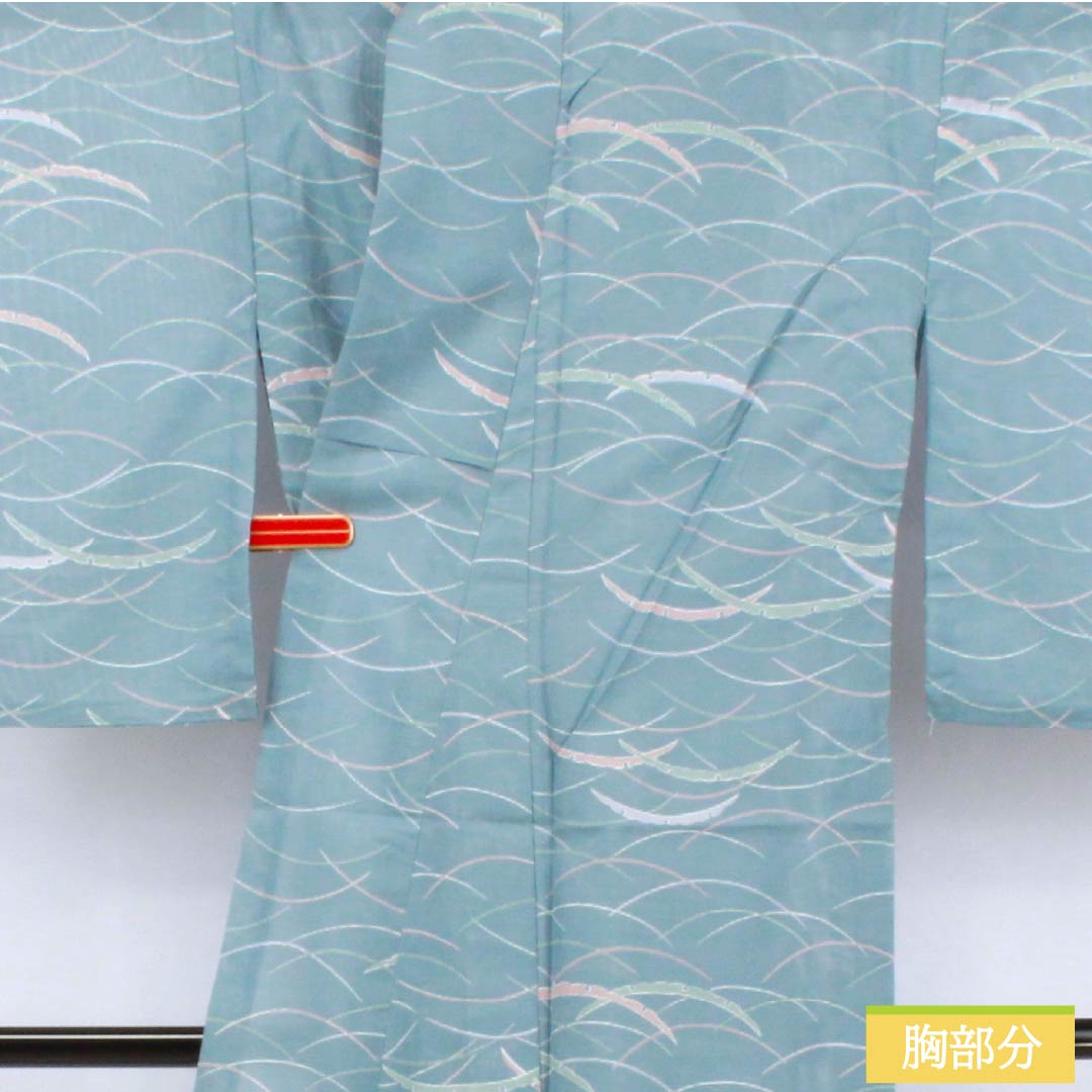 Summer kimono, polyester, small pattern, length 166cm, sleeve length 66cm, Oborohana (Oborohana) color, dew grass, washable, silk pongee, S rank, light blue, product number 1132002492524