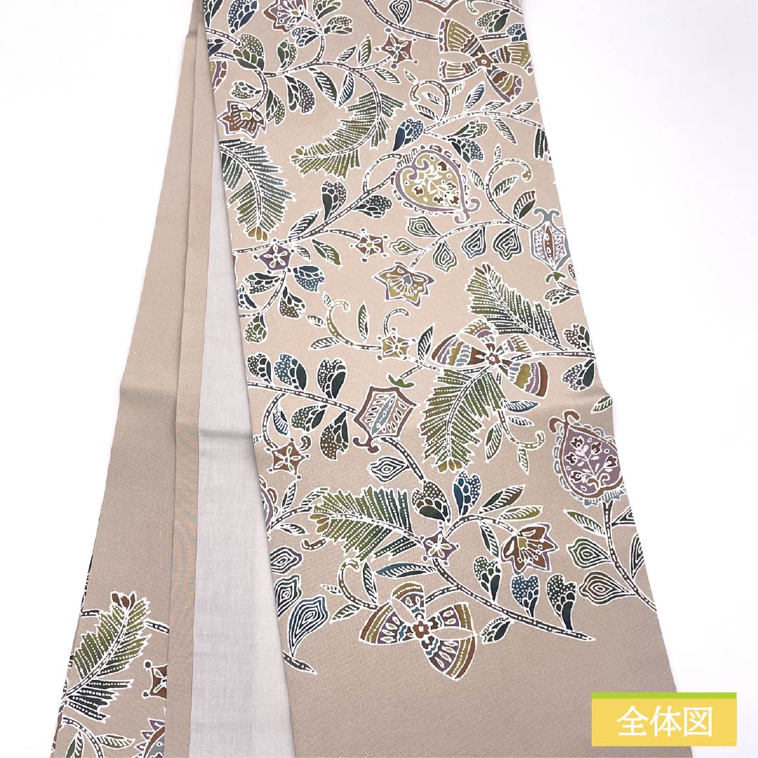 名古屋帯 正絹 Aランク 翁茶色(おきなちゃいろ) 型染 更紗文様 帯丈376cm ポイント柄 カジュアル ピンク系 1124010453313 開き仕立て