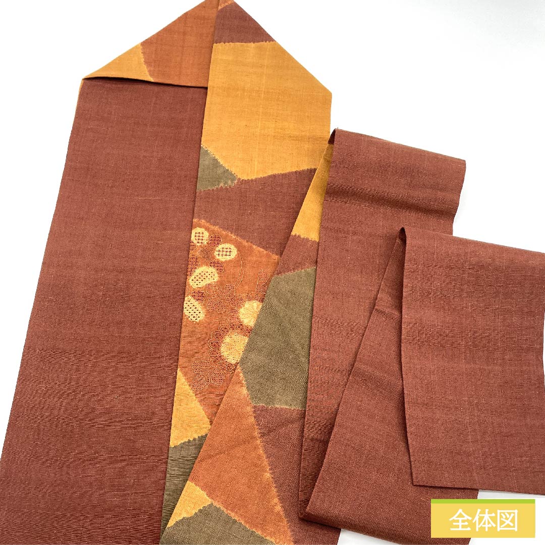 Nagoya obi, golden yellow, floral pattern, pongee fabric, inlay style, obi length 369cm, pure silk, S rank, point pattern, casual, gradation style, 1124005752399, Nagoya style