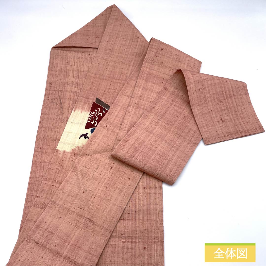 名古屋帯 鴇浅葱色(ときあさぎいろ) 型染 遠山 鳥 帯丈365cm 正絹 Aランク ポイント柄 カジュアル ピンク系 1124007803313 名古屋仕立て