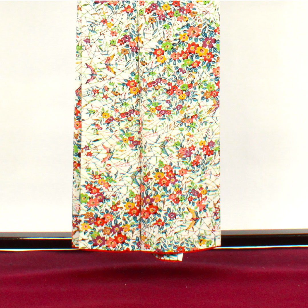 小紋 身丈156cm 裄丈60cm 袷 胡粉色 草花模様 正絹 Aランク 白系 1115003073311