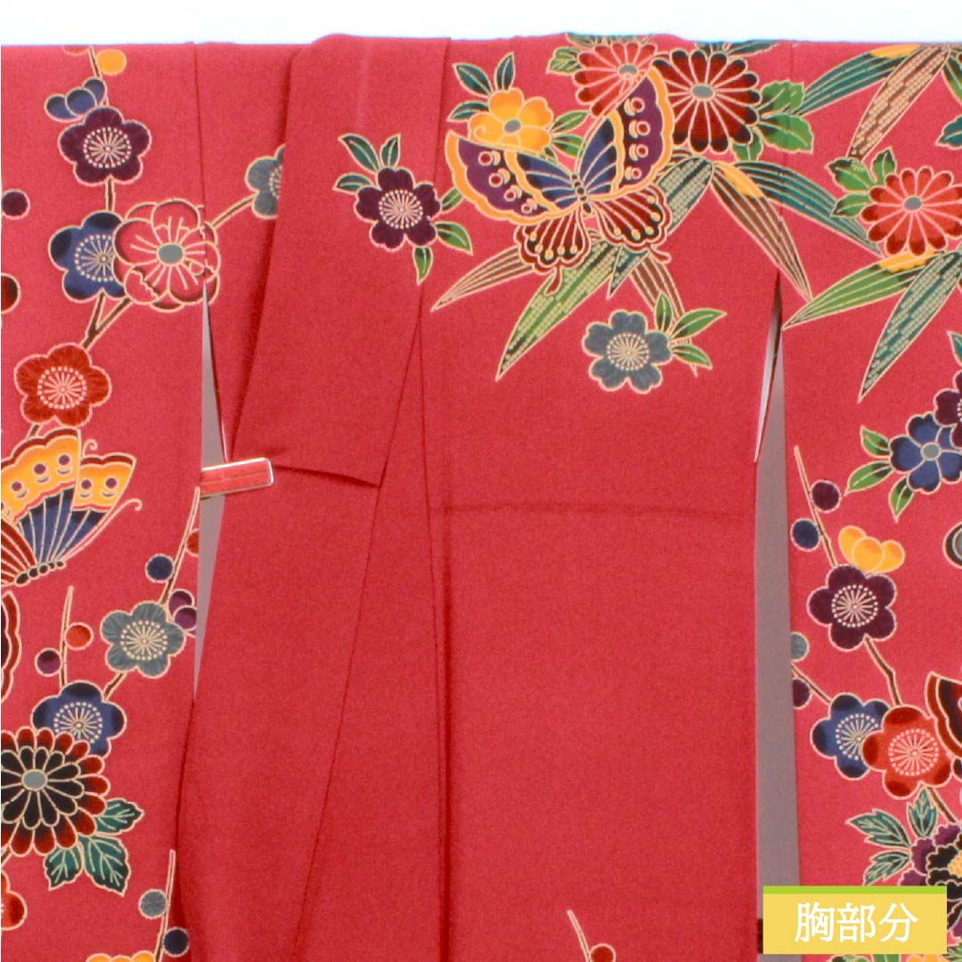 振袖 正絹 Aランク 身丈164cm 裄丈69cm 袷 真紅色(しんくいろ) 京紅型 吉祥文様 赤系 1113002963412