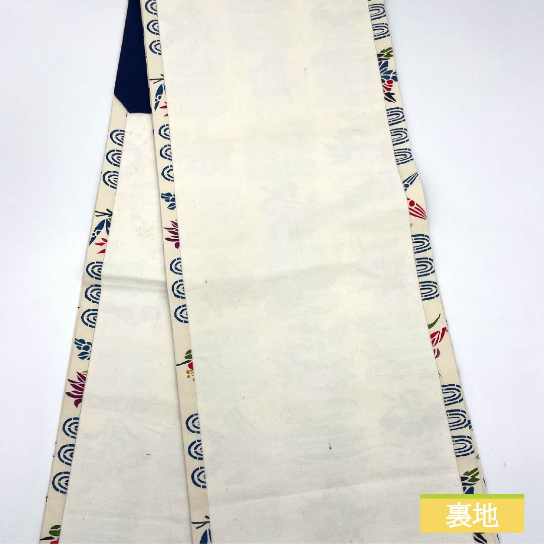 名古屋帯 生成り色(きなりいろ) 京紅型 紅型調模様 花模様 帯丈352cm 正絹 Aランク 全通 カジュアル クリーム系 1124007233315 開き仕立て