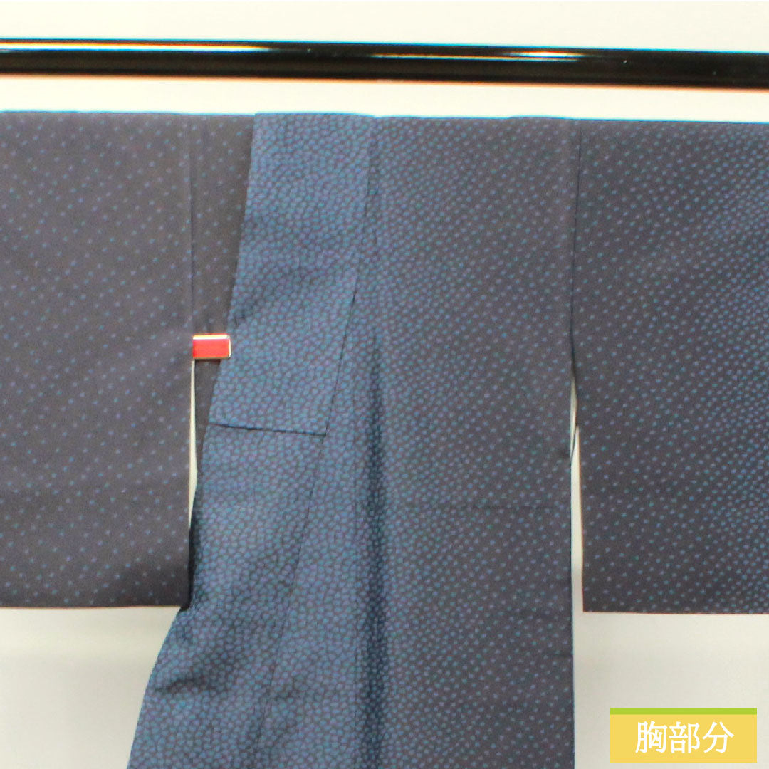Silk kimono, length 157.5cm, sleeve length 61.5cm, Hishiya Rokuemon, Kazetsu kimono, flower petal pattern, S rank, lined, navy blue, 1116003072318