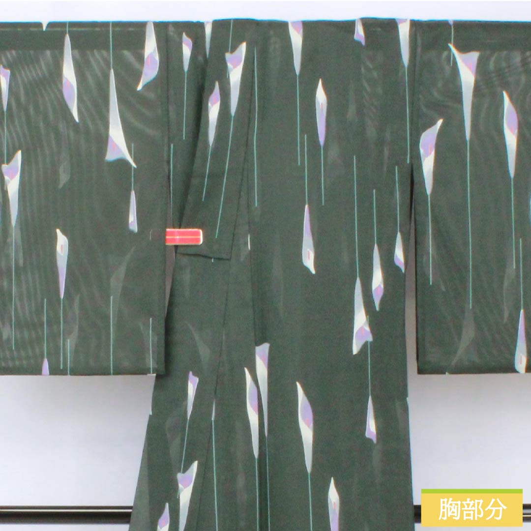 Summer kimono, polyester, small pattern, length 166cm, sleeve length 65cm, washable kimono, silk, S rank, green, 1132002342519