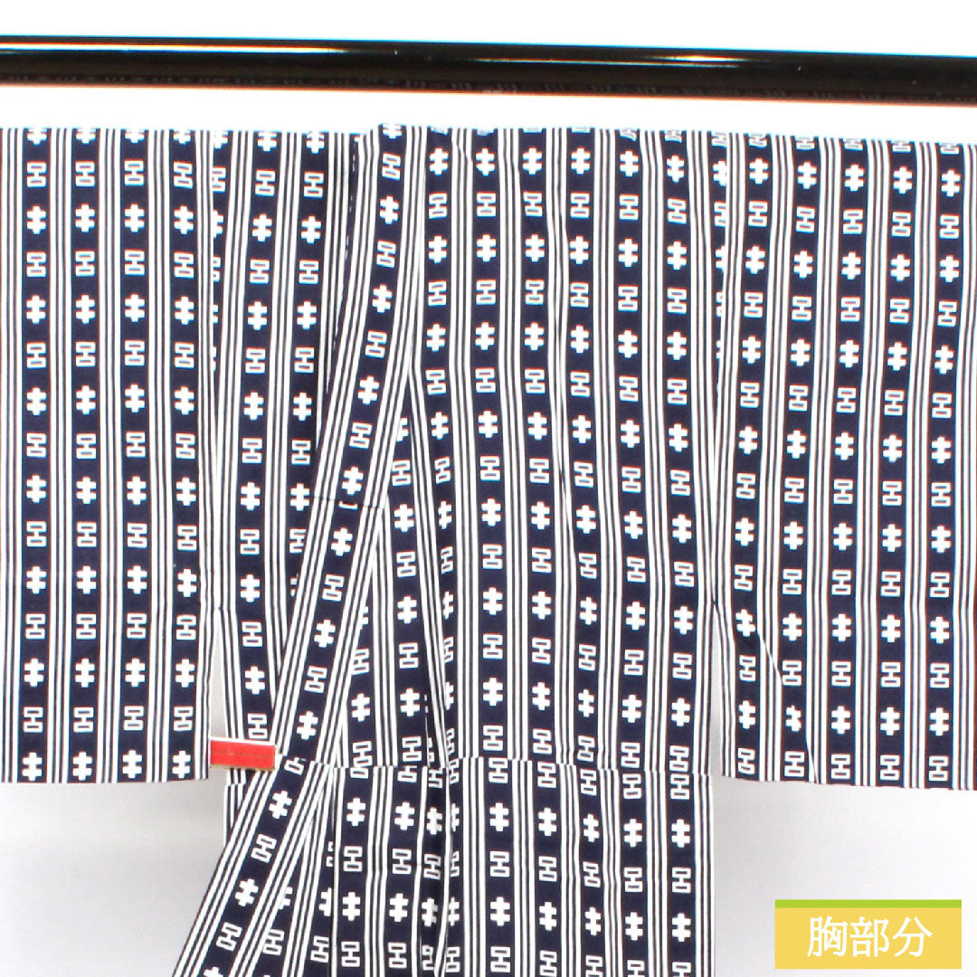 Men's Yukata Cotton Length 144.5cm Sleeve Length 67cm S Rank Unlined Navy Geometric Pattern 1118004932418