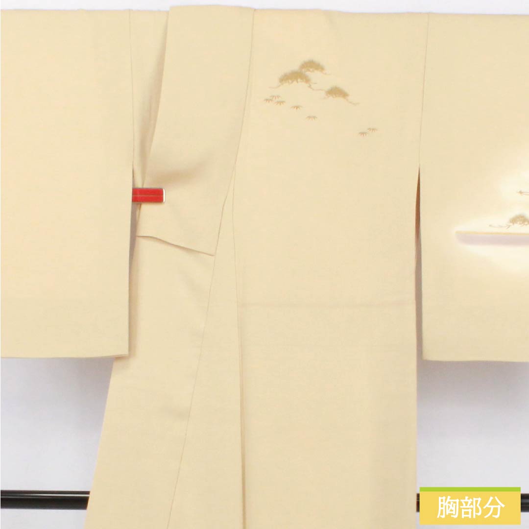 訪問着 正絹 Aランク 袷 身丈165cm 裄丈64.5cm 東京白茶色(とうきょうしらちゃいろ) 霞 松 竹 パールトーン加工 ベージュ系 1112006883525