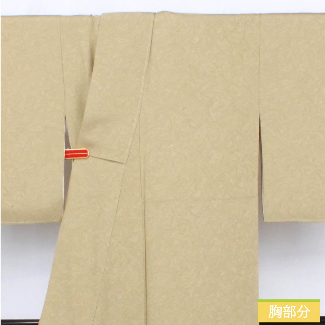 小紋 正絹 身丈150cm 裄丈64.5cm 袷 茅色(かやいろ) 墨流し染 しつけ糸付き Sランク ベージュ系 1115006292125