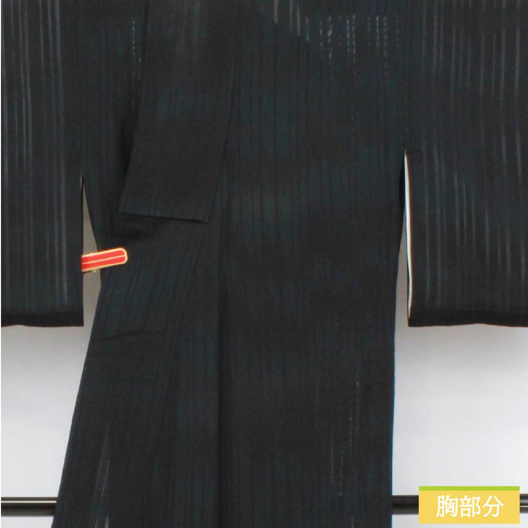 夏物 正絹 色無地 身丈161cm 裄丈63cm 竪絽 ぼかし染 うそつき襦袢 絽 Aランク 黒系 1132002723410