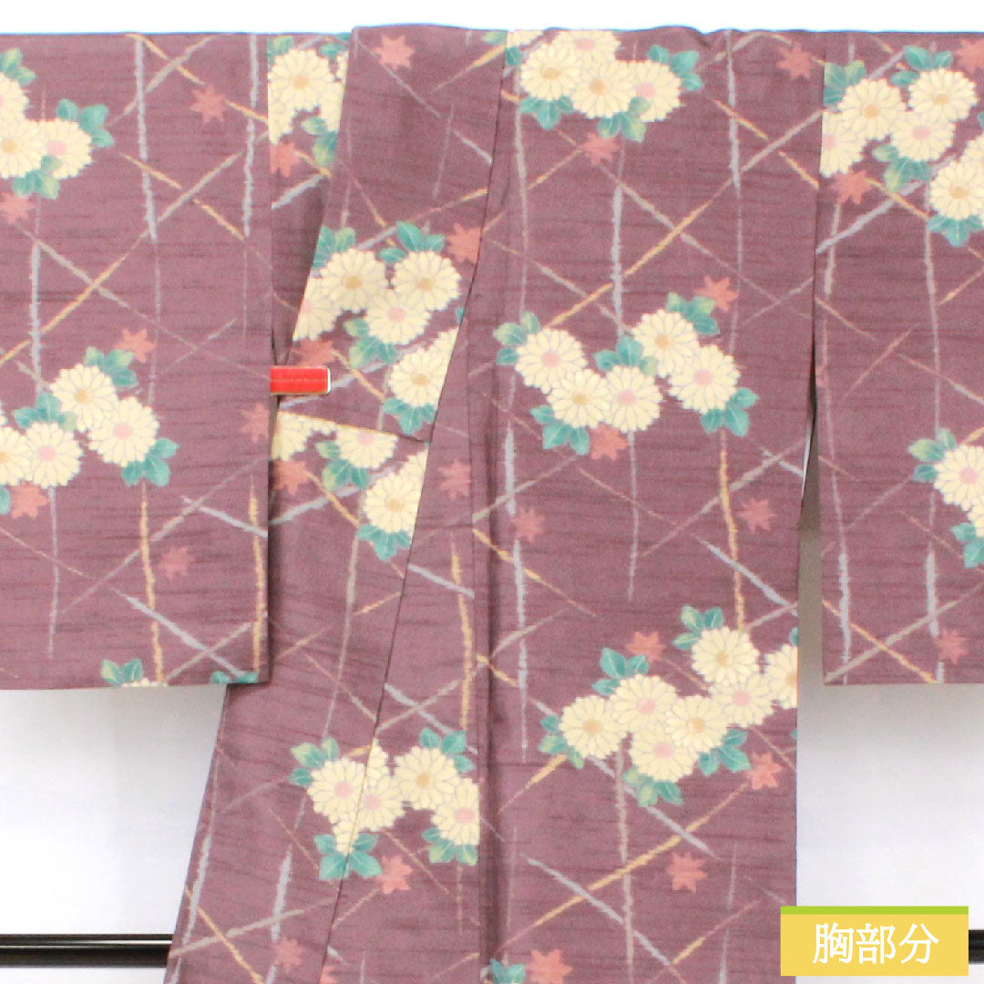 Small pattern, polyester, length 167.5cm, sleeve length 67cm, lined, poppy purple, washable kimono, chrysanthemum, S rank, purple, 1115004592520