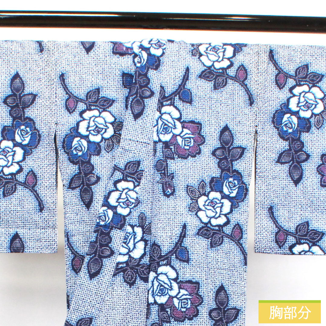 Yukata Cotton Length 155cm Sleeve length 63cm A rank Single layer Navy Deep navy Ripple Rose 1118004582318