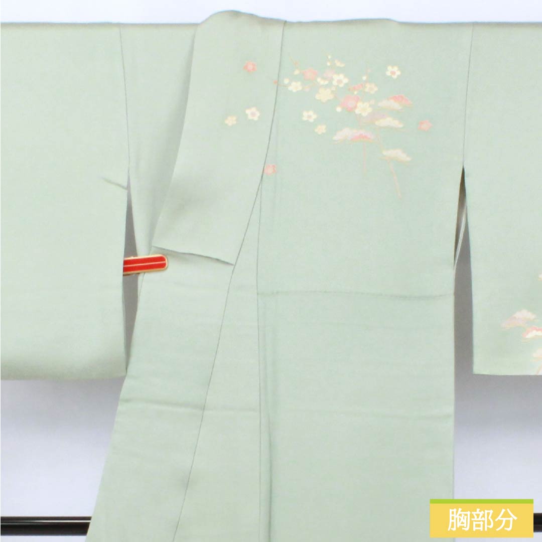 訪問着 正絹 Sランク 袷 身丈161cm 裄丈64cm 百緑色(びゃくろくいろ) 京友禅 草花 三松シルクケア 緑系 1112006222419