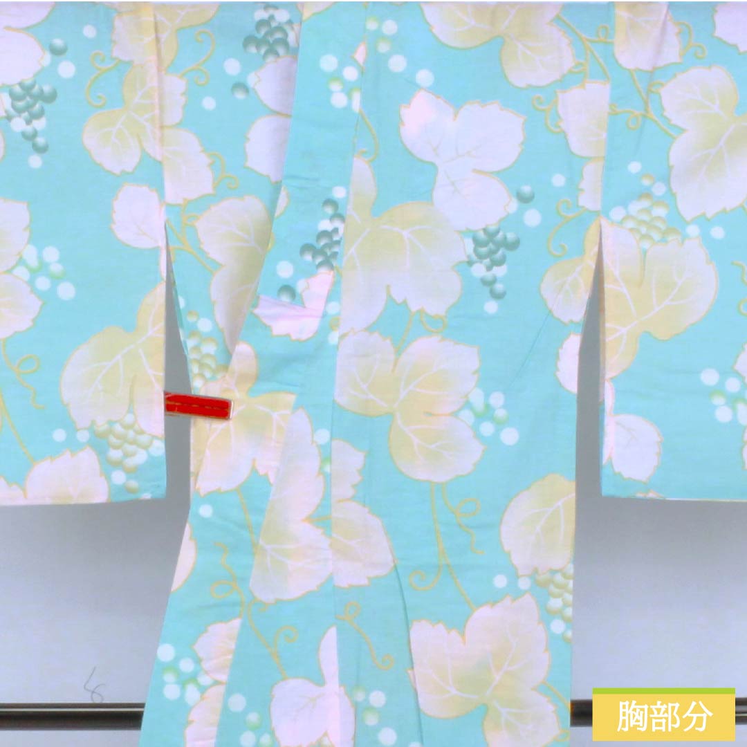 Cotton Yukata, Length 166cm, Sleeve Length 64cm, A Rank, Single Layer, Light Blue, Grape and Ivy Pattern, Product Number: 1118006503524