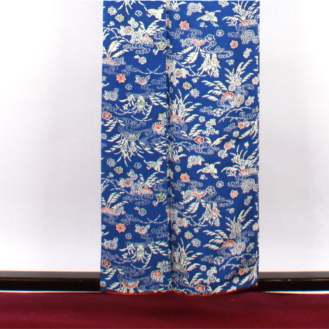 小紋 身丈157.5cm 裄丈61cm 袷 瑠璃紺色 型染 草花模様 正絹 Sランク 青系 1115002202317