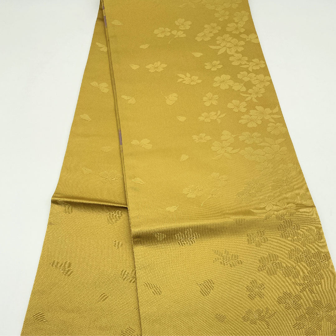 袋帯 桑染色(くわぞめいろ) 振袖用 桜 毬 帯丈444cm 正絹 Aランク 六通 フォーマル 金系 1123005183321