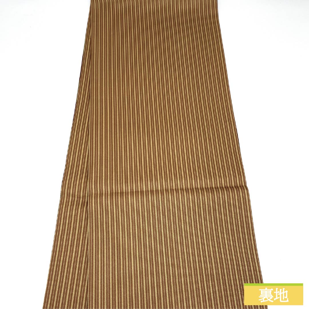 袋帯 正絹 紅海老茶色(べにおびちゃいろ) 菱模様 帯丈430cm Sランク 全通 カジュアル 朱系 1123013172316