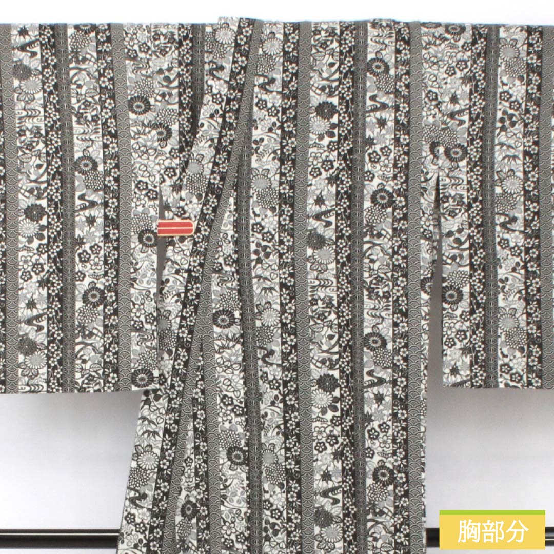 Summer kimono, polyester, small pattern, length 170cm, sleeve length 67cm, stripes, auspicious pattern, washable kimono, gauze, S rank, monotone, 1132002272627