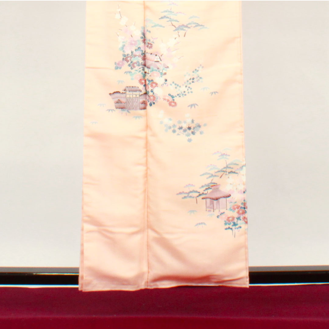 Homongi (formal kimono) Length 159cm Sleeve length 62cm Maiden color Tsumugi fabric Chayatsuji Pure silk A rank Pink 1112002073313