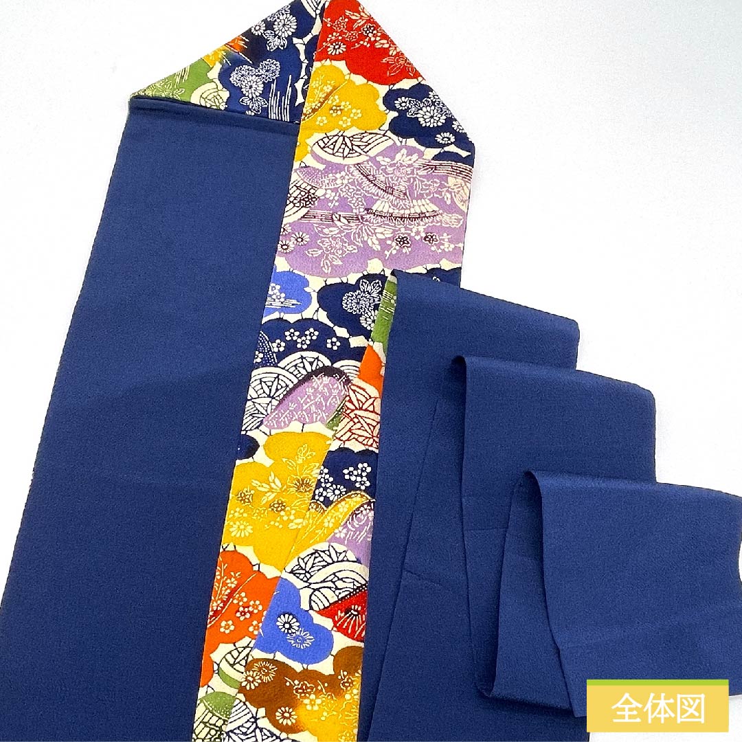 Nagoya obi, iron grape color, Kyoto Bingata, classic pattern, flower, plant motif, obi length 375cm, pure silk, S rank, six-pass, casual, blue, 1124005312317, Nagoya style