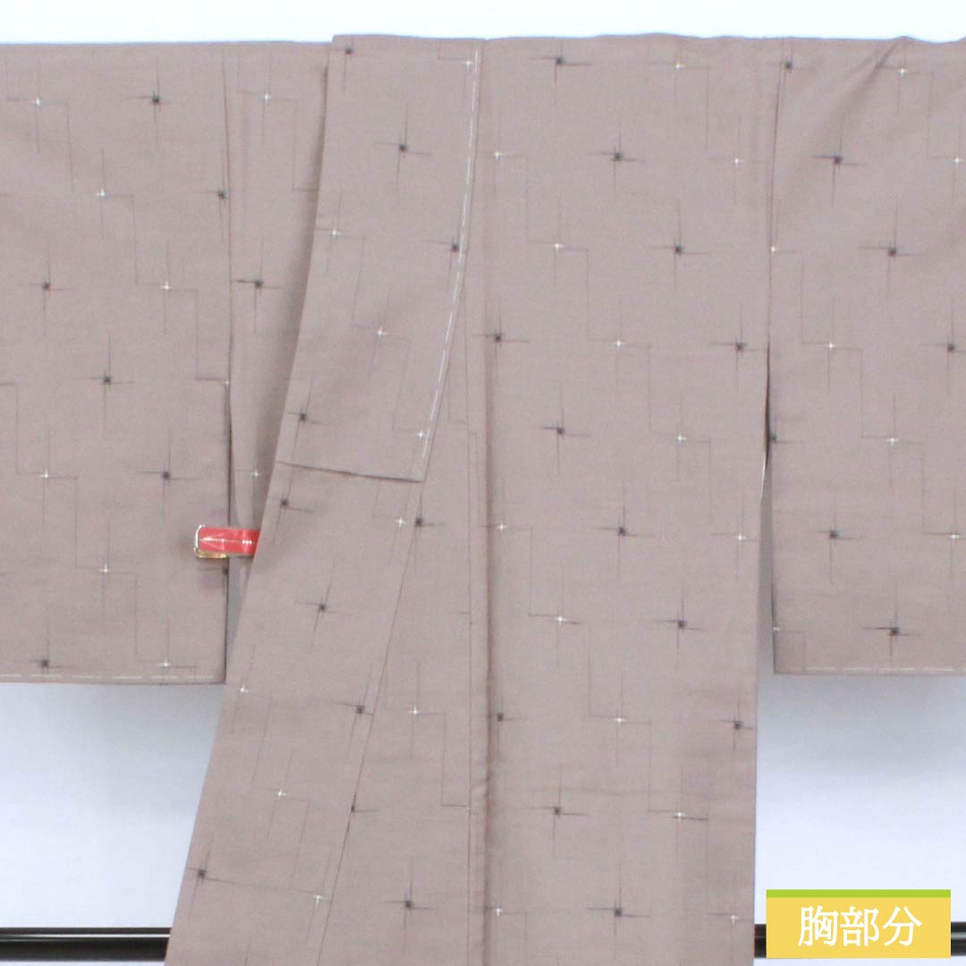 Tsumugi Silk S Rank Length 165.5cm Sleeve Length 64cm Akunezumi-iro Geometric Pattern With basting thread Lined Gray 1116005002522