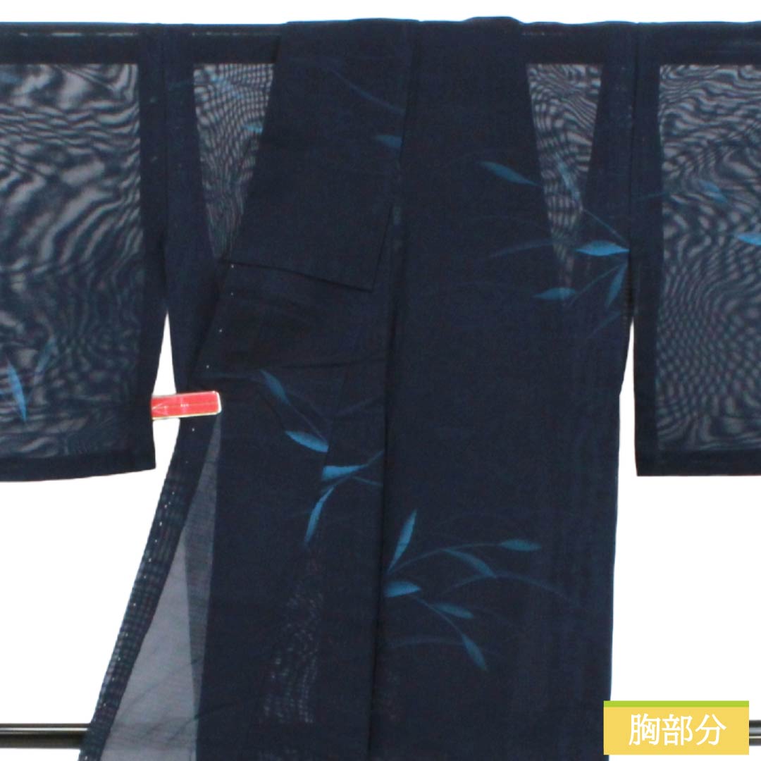 夏物 正絹 お召 Sランク 身丈158cm 裄丈62cm 紺色(こんいろ) 露芝 草花模様 紗 紺系 1132004282318