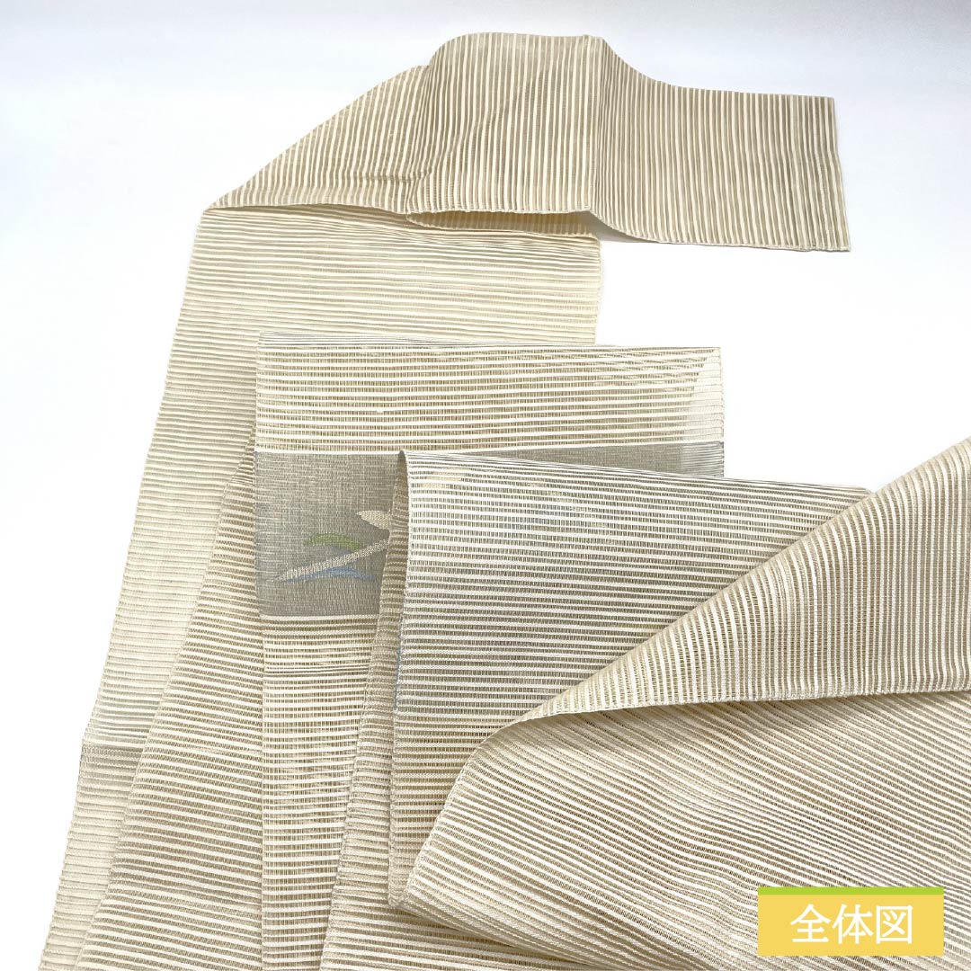 Nagoya Obi, Pure Silk, Off-White, Summer Obi, Sukui Weave, Floral Pattern, S-Rank, Pointed Pattern, Semi-Formal, Cream, Item Number: 1124008712315, Pine Needle Pattern