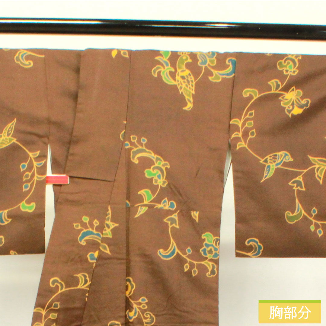 小紋 正絹 身丈162cm 裄丈64.5cm 袷 落栗色 更紗模様 Aランク 茶系 1115003863414