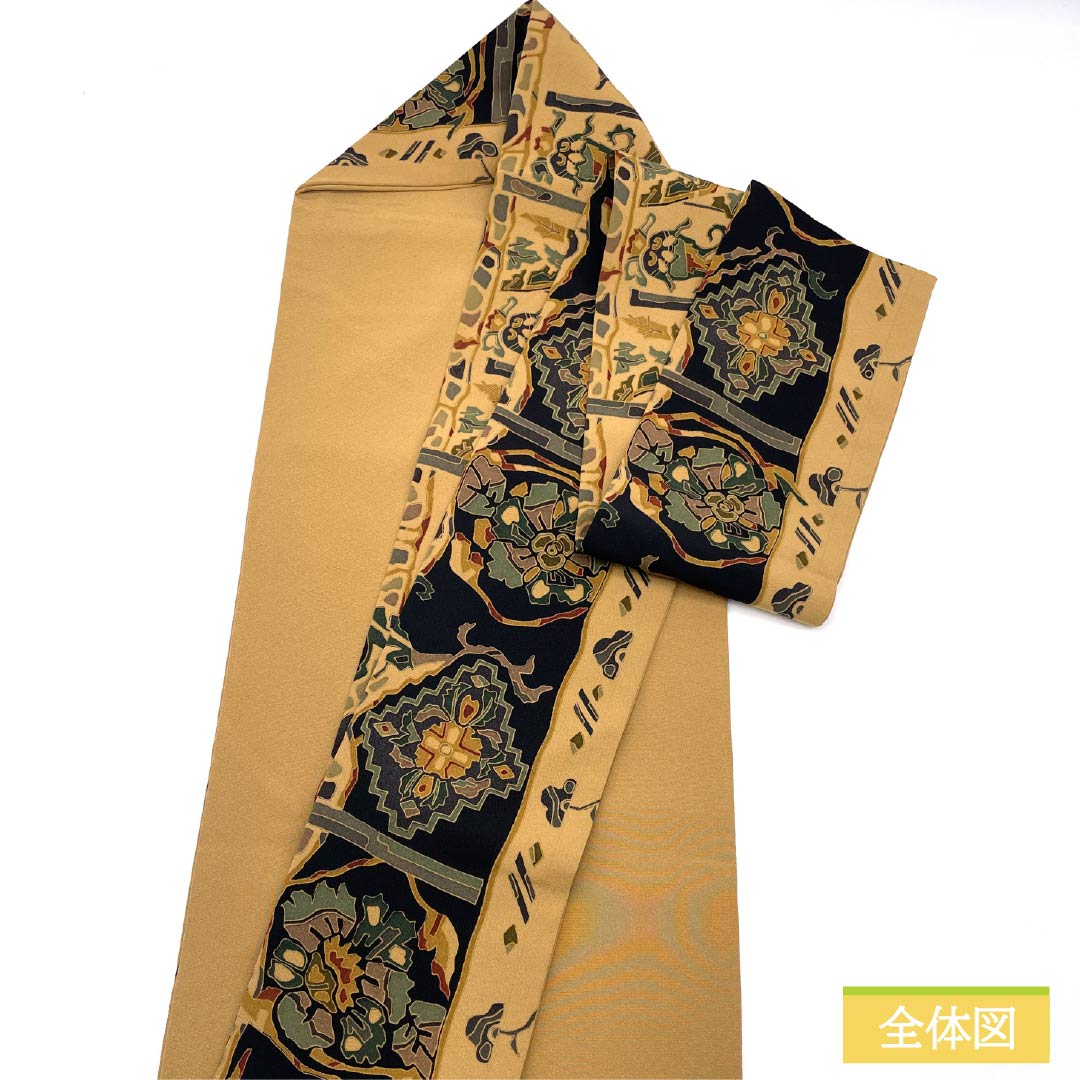 名古屋帯 正絹 Sランク 土布色色(トウプースーいろ) 染め帯 抽象模様 帯丈346cm 全通 カジュアル ベージュ系 1124009402325 名古屋仕立て