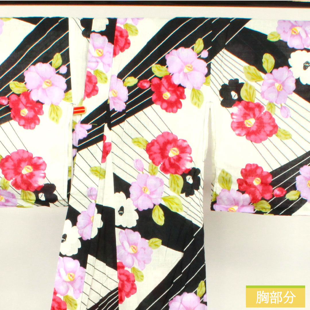 Yukata Cotton Length 163.5cm Sleeve length 64cm S rank Single layer Monotone Camellia 1118005092427