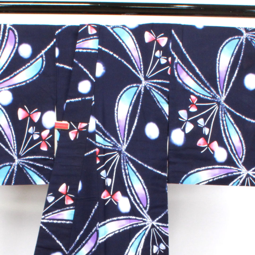 Yukata, dark blue, abstract pattern, cotton, S rank, single layer, length 162cm, sleeve length 66cm, navy blue, 1118003882418