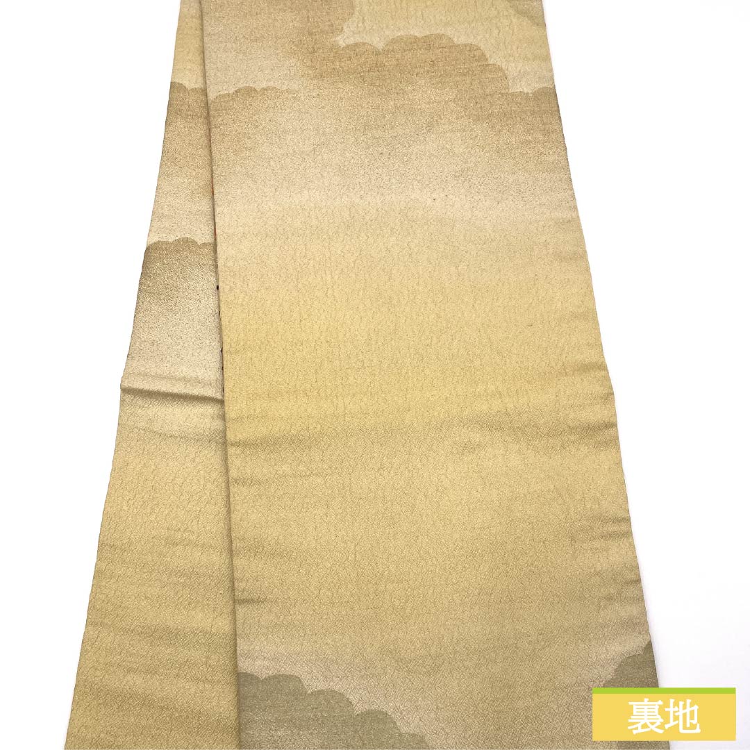 (Maru obi) Fukuro obi, pure silk, Torinoko color, Maru obi, antique, embroidery, obi length 410cm, A rank, point pattern, formal, beige, 1123013863325