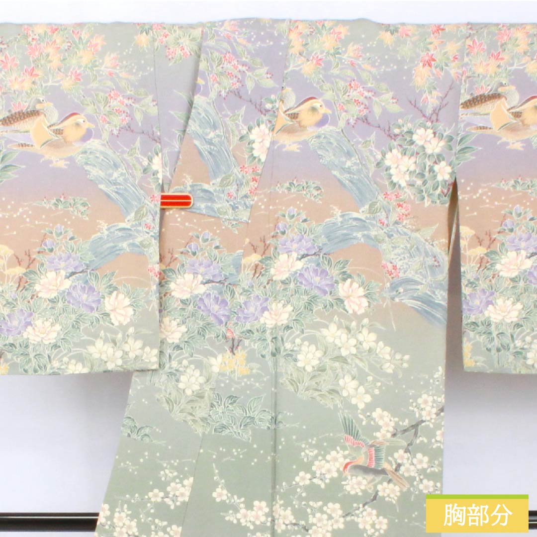 小紋 正絹 身丈160.5cm 裄丈64cm 袷 花鳥模様 しつけ糸付き Sランク グラデーション系 1115005782499